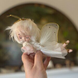 Vintage Plush Angel Gold and White Christmas Ornament